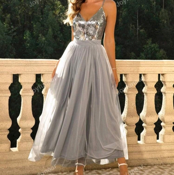 Contrast Sequin Mesh Cami Dress Semi Formal Prom Dresses For Women - Picture 4 of 4